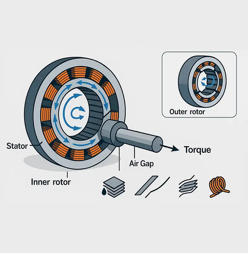 El estator y el rotor del motor trabajan juntos